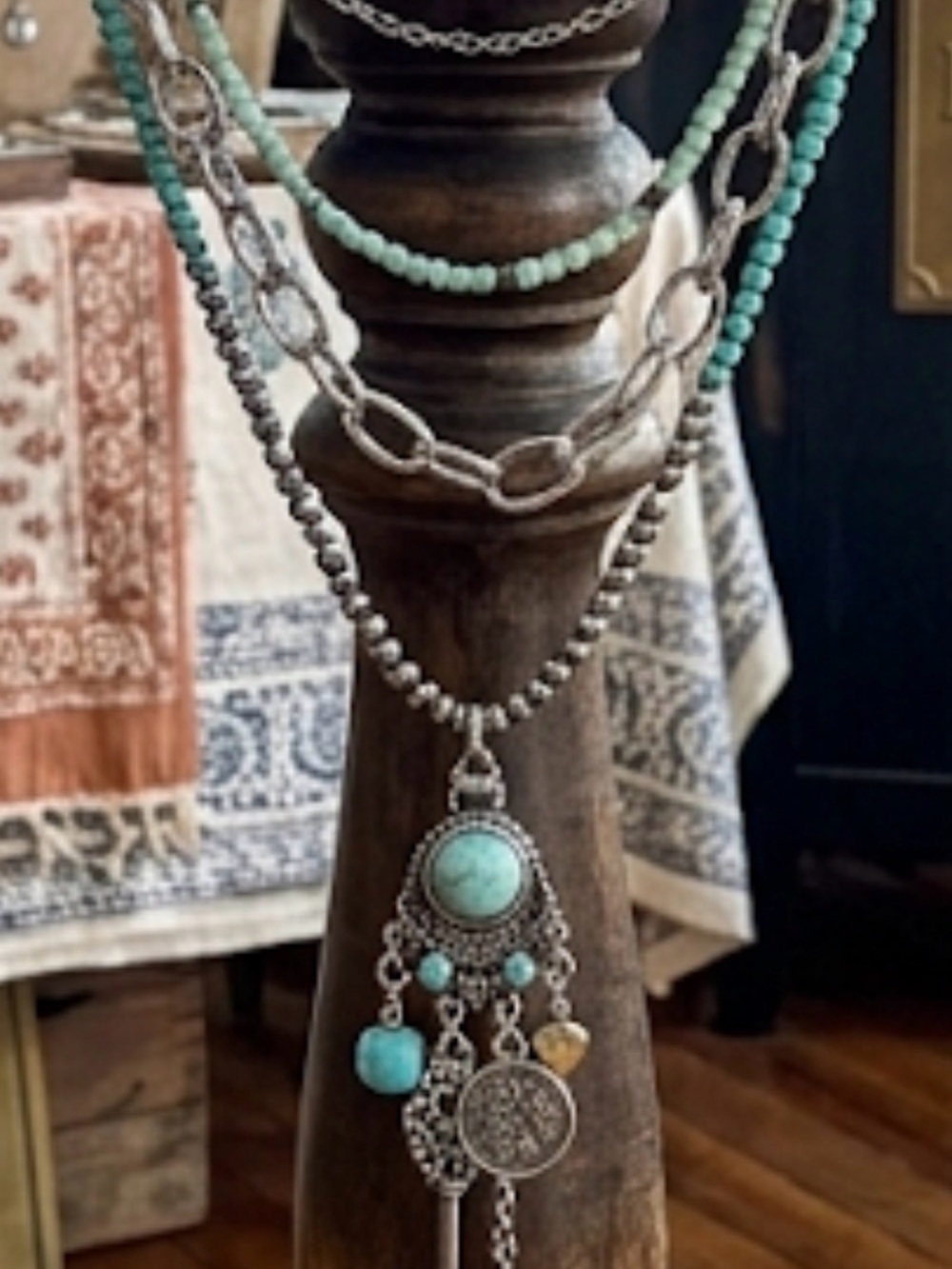 Artisan Turquoise and Silver Layered Pendant Necklace